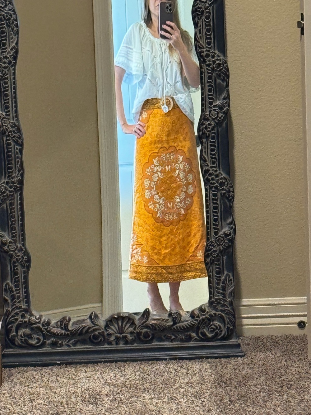 Rachel Zoe Golden Yellow Medallion Maxi Skirt Sz s linen/cotton